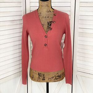 Self Esteem Ribbed Knit V Neck Crop Shirt‎ Spice Orange Medium
